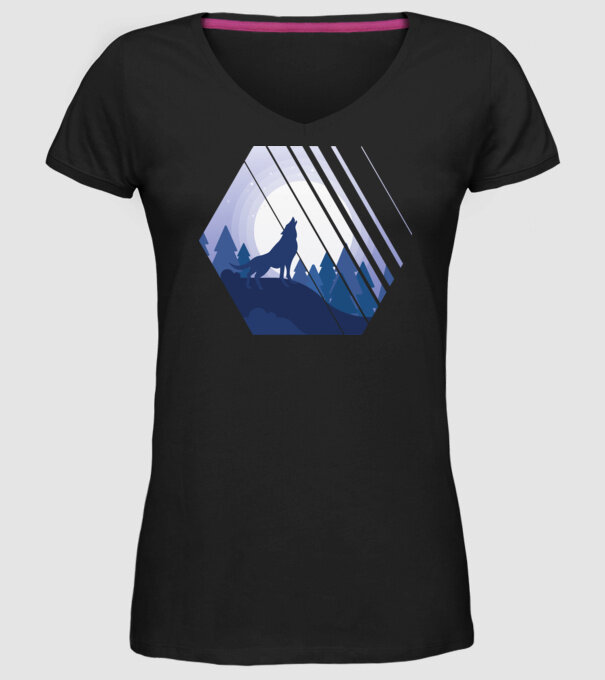Urlet de lup model negru pe tricou