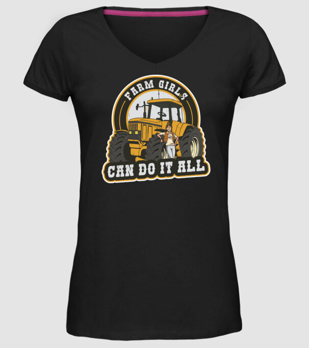 Farm Girls can do it all Tractor model negru pe tricou