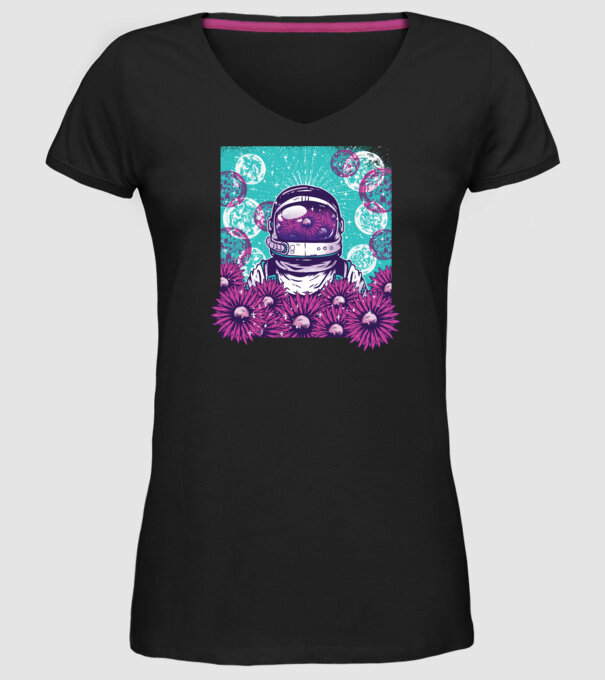 Floral Astronaut model negru pe tricou