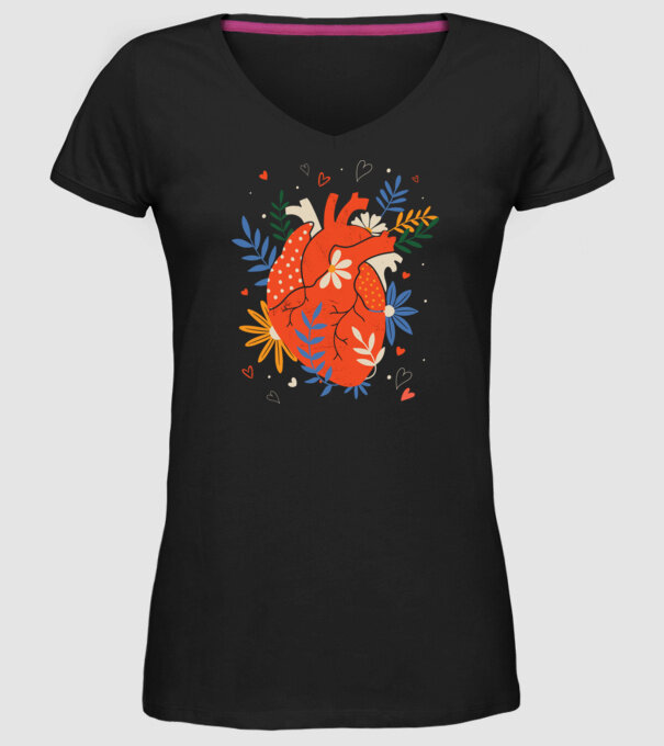 Inimă Floral model negru pe tricou