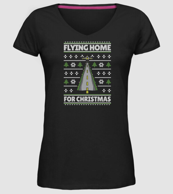 Flying Home for Christmas Pulover urât model negru pe tricou