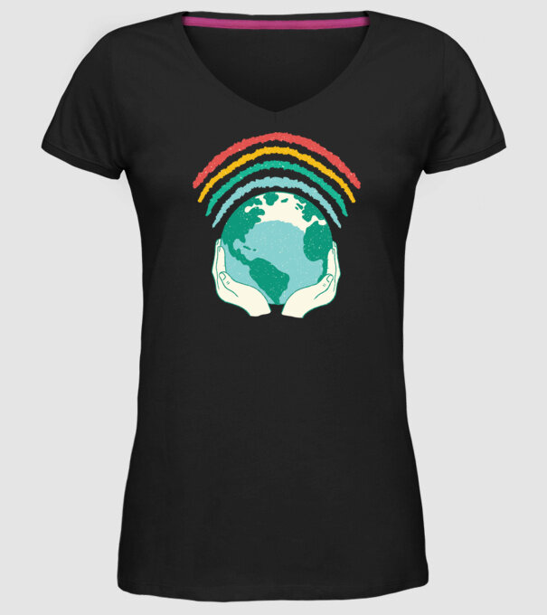 Pământ Wifi Curcubeu model negru pe tricou