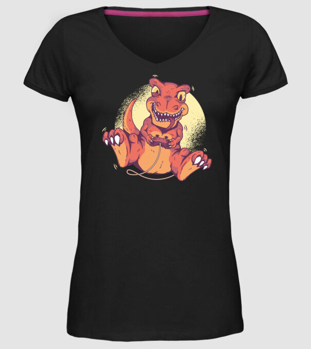 Dinozaur Gamer tricou model negru pe tricou