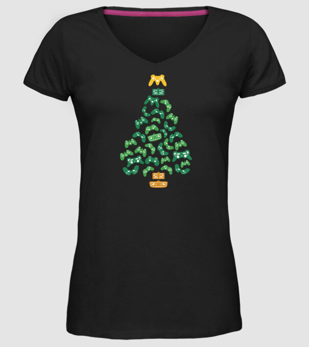 pom de Crăciun Gamer model negru pe tricou