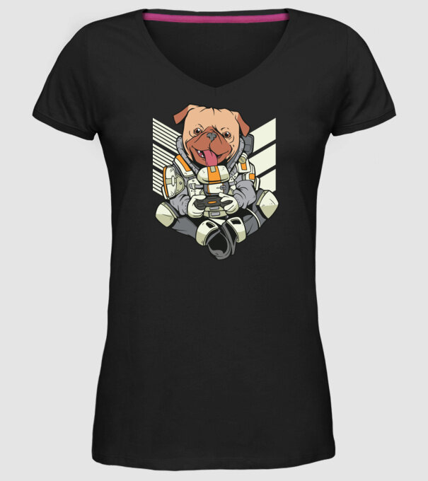 Mops Gamer model negru pe tricou