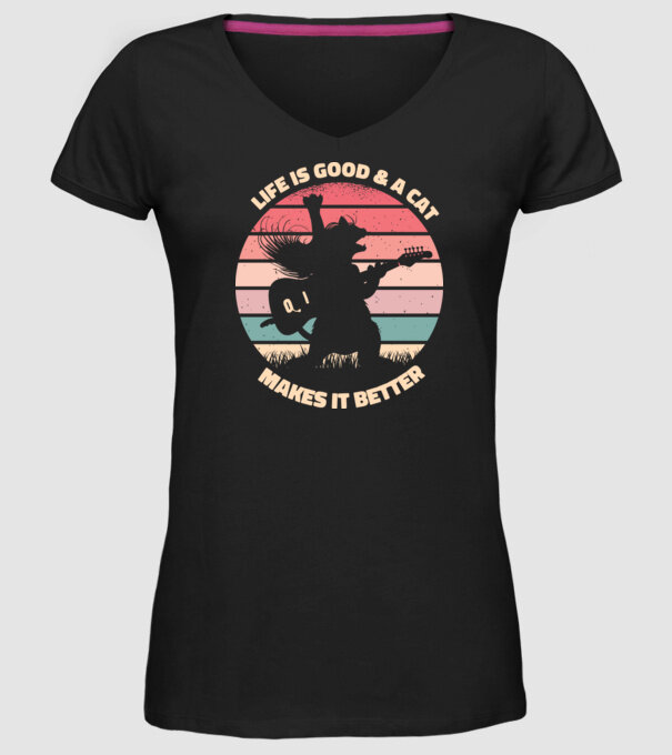 Pisică Chitaristă model negru pe tricou