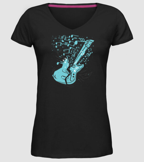 Tricou cu Chitară cu note model negru pe tricou