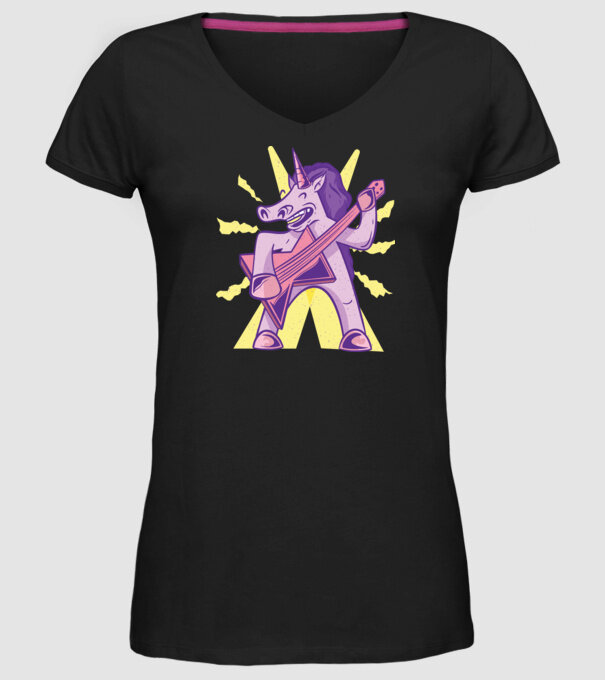 Unicorn cu chitara model negru pe tricou