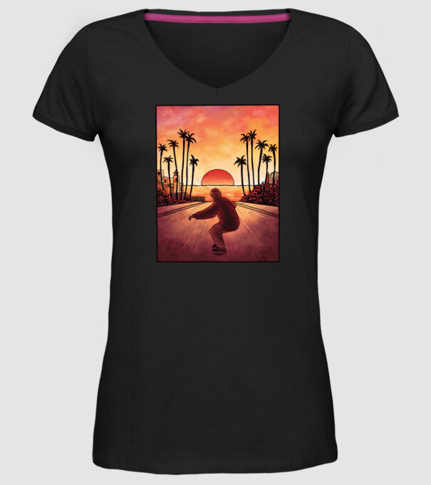 Apus de soare Skateborder model negru pe tricou