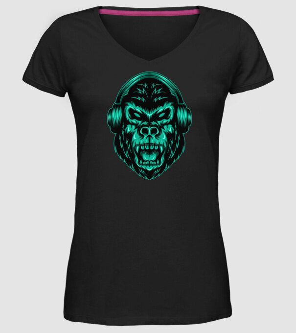 Gorilă căști model negru pe tricou