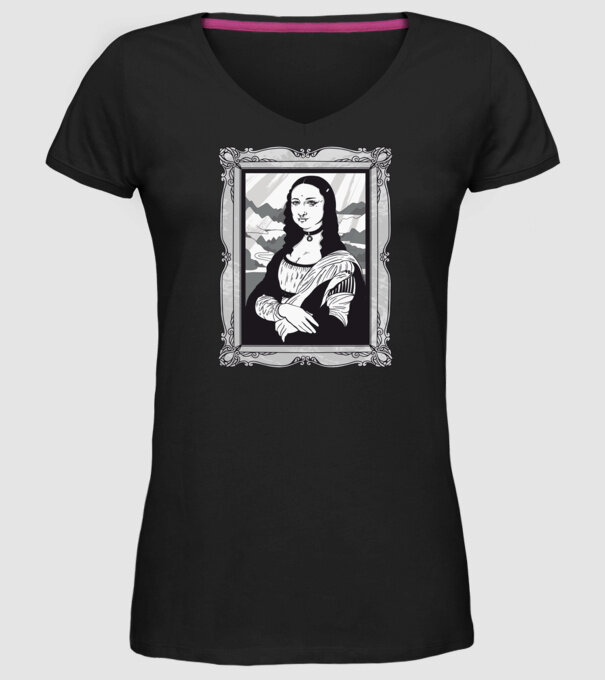 Mona Lisa gotică model negru pe tricou