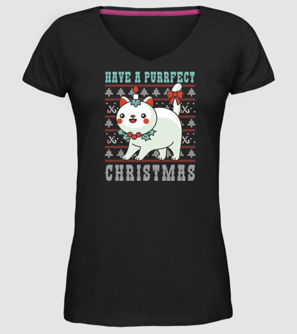 Have a Purrfect Christmas model negru pe tricou