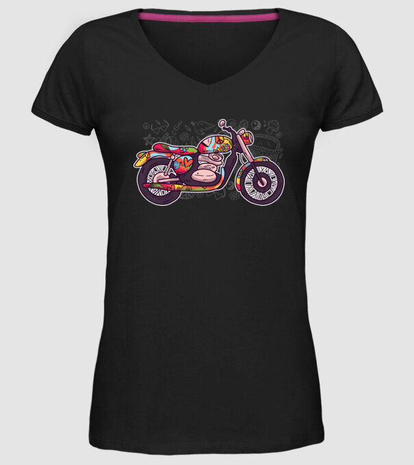 Motociclist Hippi model negru pe tricou