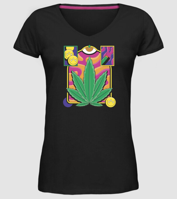 Hippy Cannabis model negru pe tricou