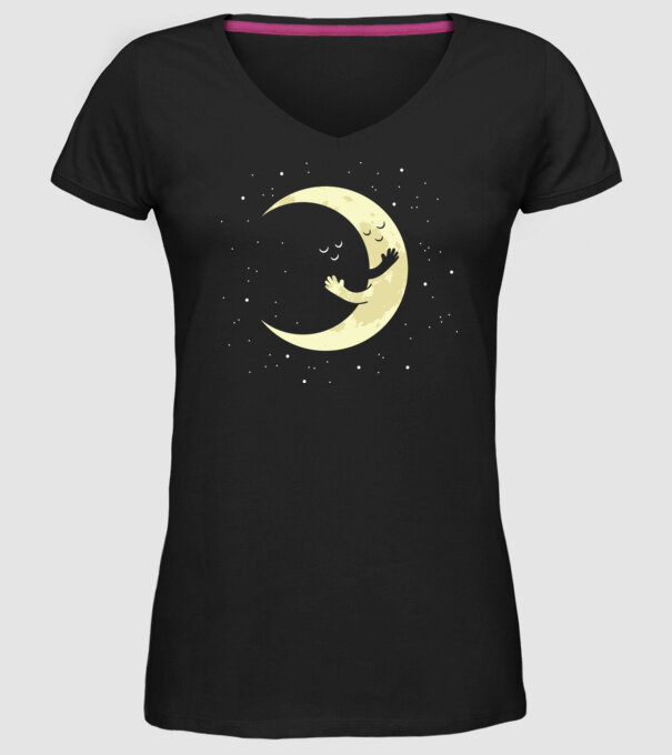 Luna și Soarele îmbrățișare model negru pe tricou