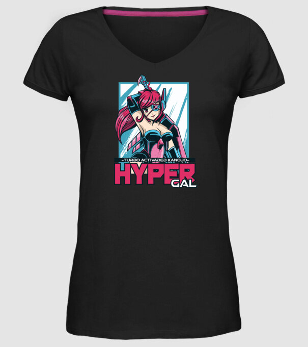 Hyper Gal - Fată Anime model negru pe tricou
