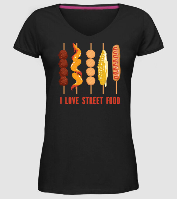 I Love Street Food model negru pe tricou