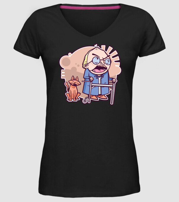 Bunic în vârstă cu pisică model negru pe tricou
