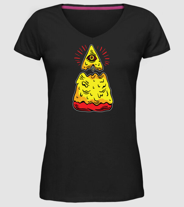 Illuminati Pizza model negru pe tricou