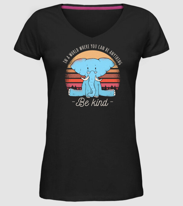 In a world where you can be anything be kind tricou elefant model negru pe tricou