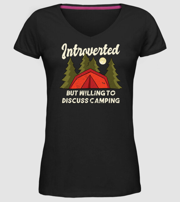 Camping Introvertit model negru pe tricou