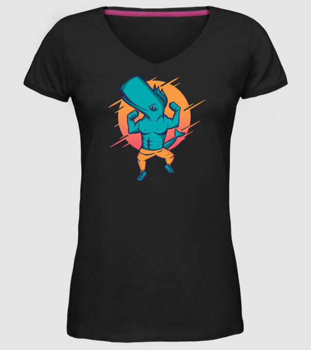 Balenă musculoasă model negru pe tricou