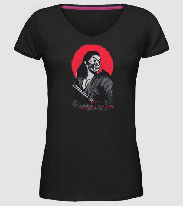 Războinic japonez model negru pe tricou