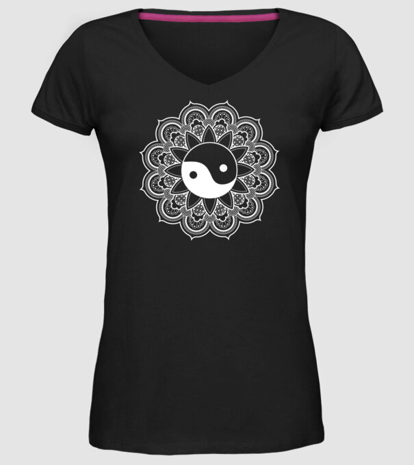 Yin-Yang Mandala model negru pe tricou