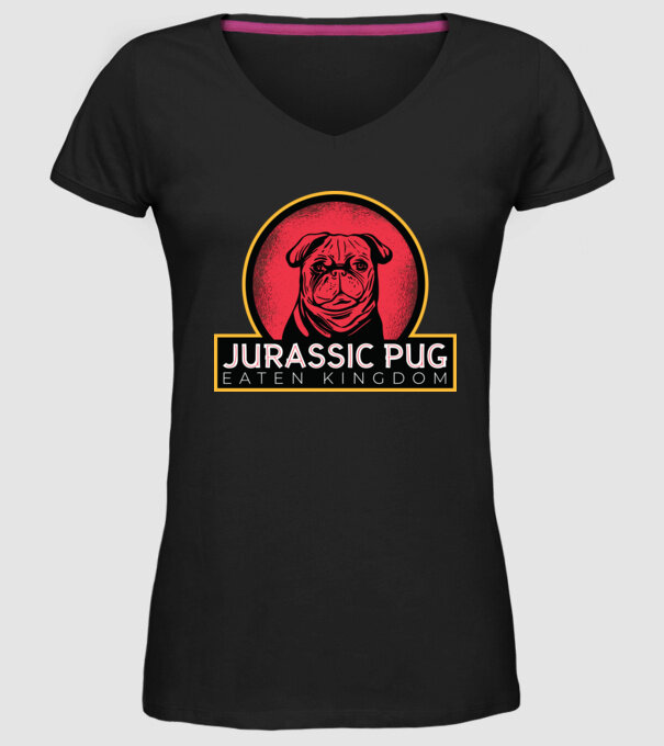 Jurassic Pug Tricou cu mops model negru pe tricou