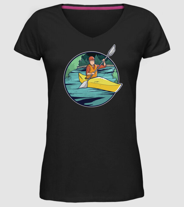 Caiac-canoe model negru pe tricou