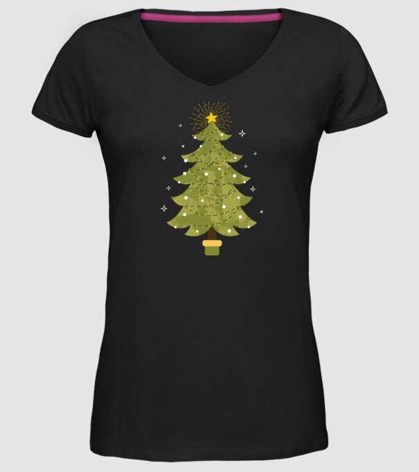 Pom de Crăciun model negru pe tricou