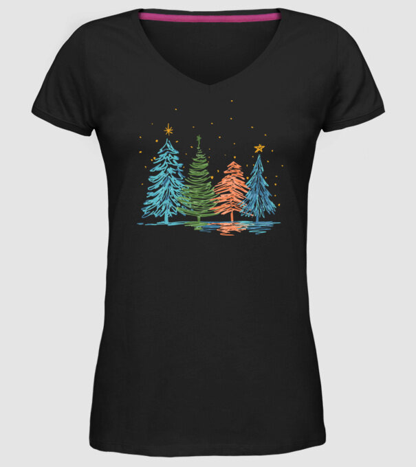 Pom de Crăciun desen model negru pe tricou