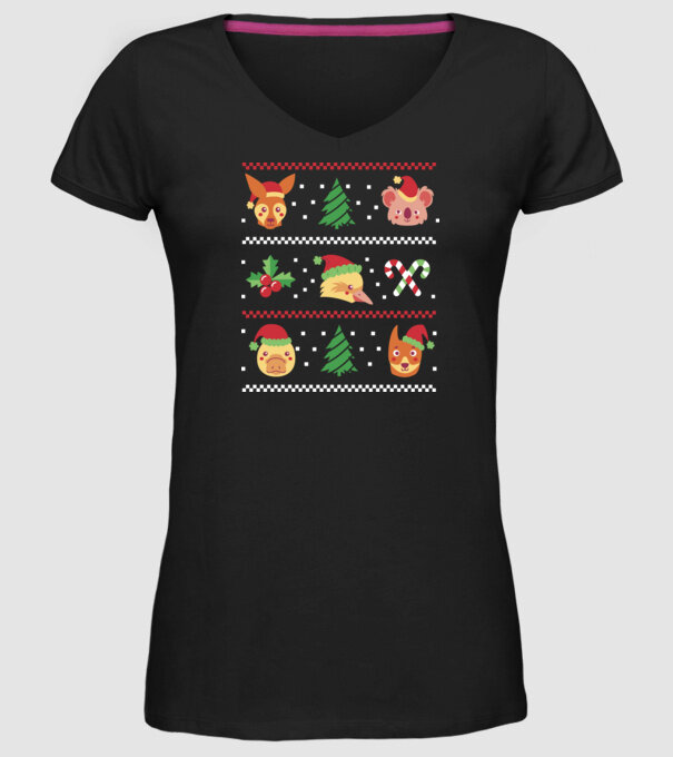 Pulover urât Animale de Crăciun model negru pe tricou