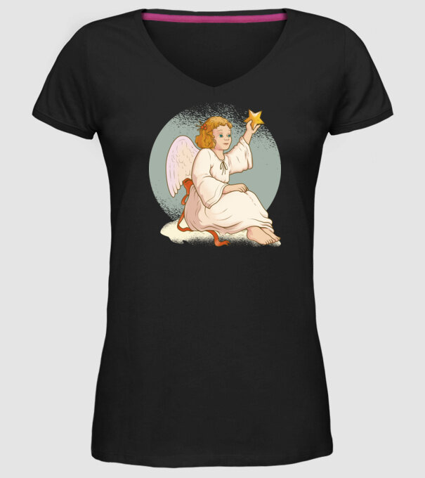 Înger de Crăciun model negru pe tricou