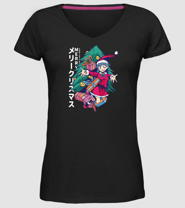 Anime Crăciun model negru pe tricou