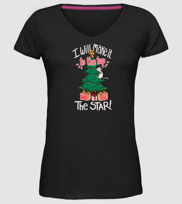 Pisică de Crăciun model negru pe tricou