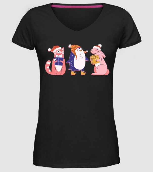 Animale drăguțe de Crăciun model negru pe tricou
