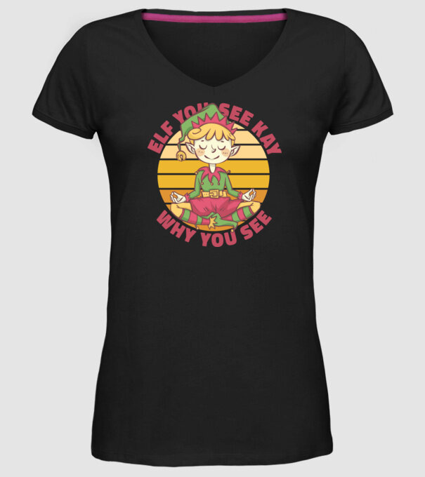 Yoga Elf Crăciun model negru pe tricou