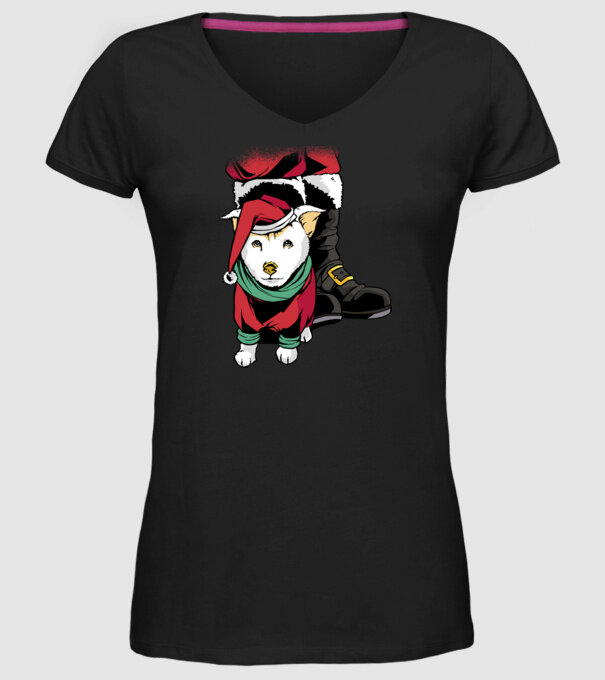 Cățeluș de Crăciun model negru pe tricou
