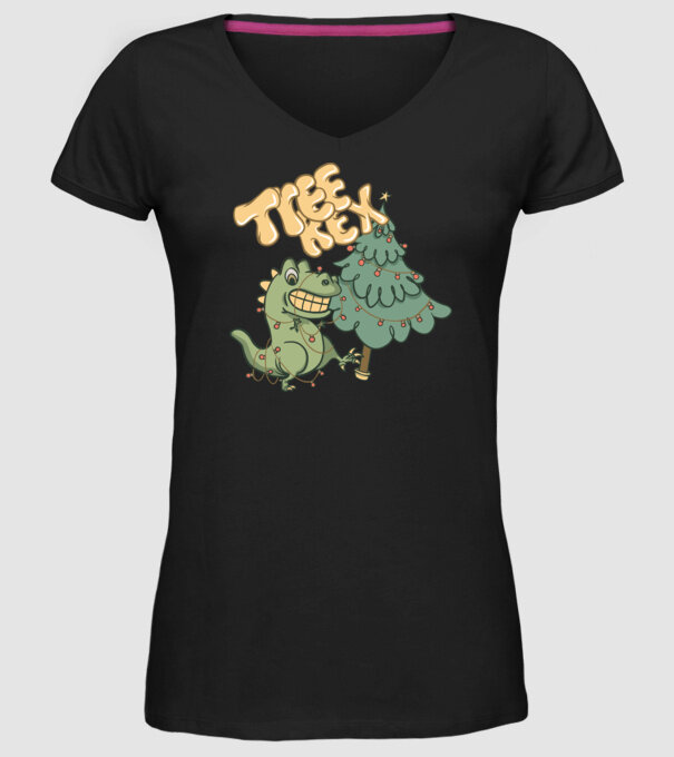 T-rex de Crăciun model negru pe tricou