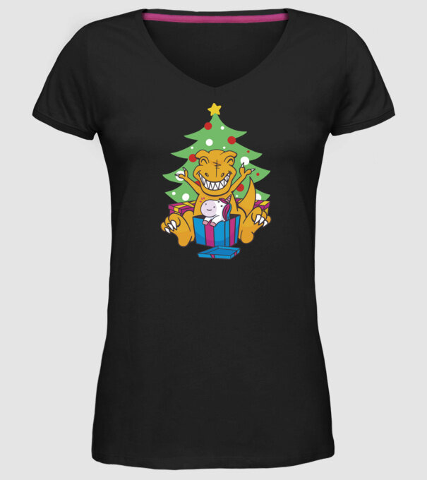T-rex de Crăciun model negru pe tricou