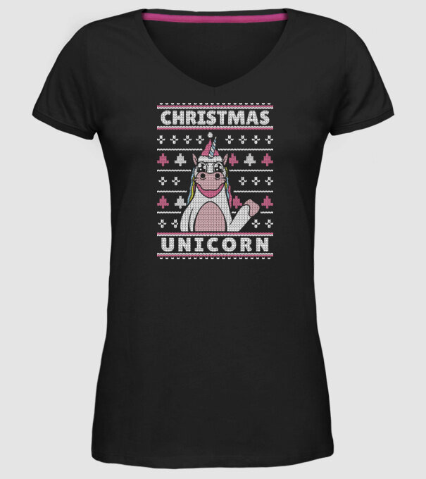 Unicorn de Crăciun pulover urât model negru pe tricou