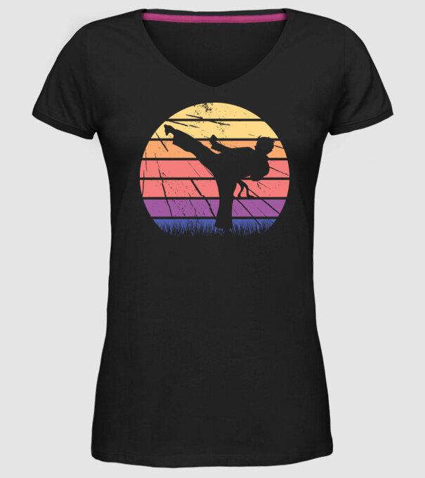 Karate Retro model negru pe tricou