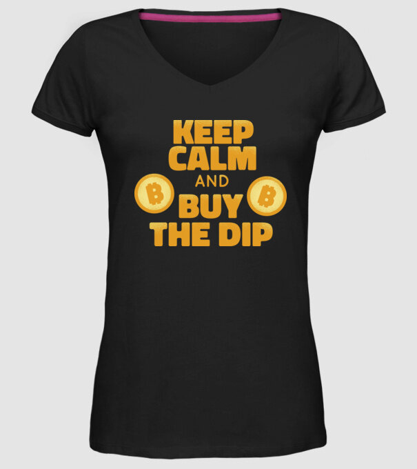 Keep calm and buy the dip Bitcoin model negru pe tricou