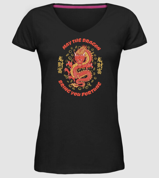 Dragon chinezesc norocos model negru pe tricou