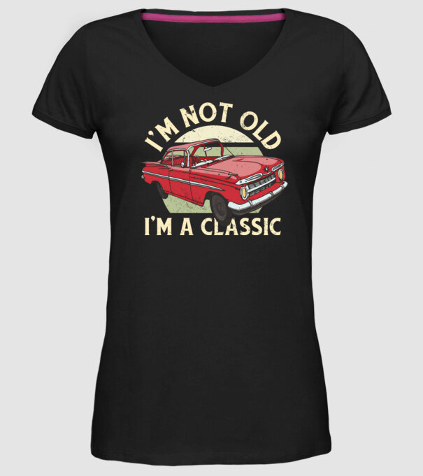 'Mașină clasică - I''m not old I''m a classic' model negru pe tricou