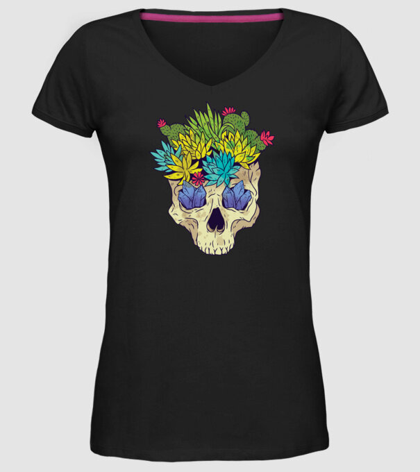 Craniu Cactuși model negru pe tricou