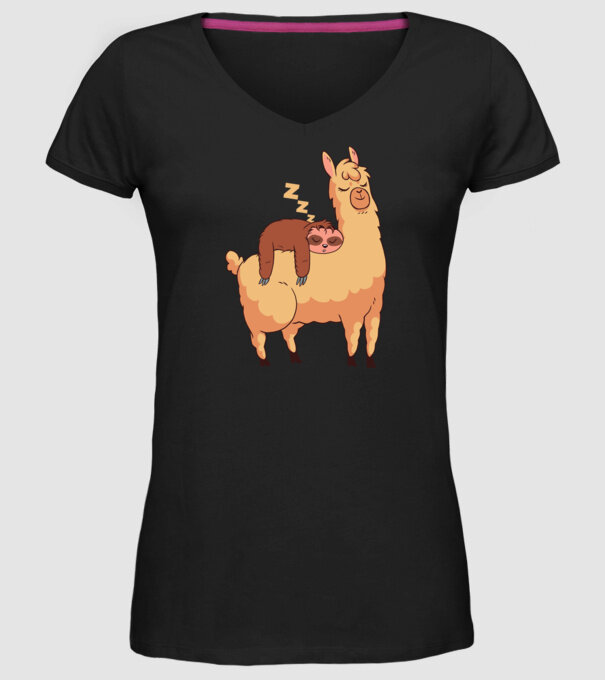 Leneș dormind pe Lama tricou amuzant model negru pe tricou