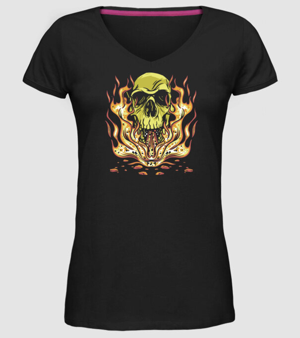 Craniu în flăcări model negru pe tricou
