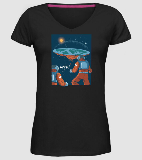 Astronaut Pământ plat model negru pe tricou
